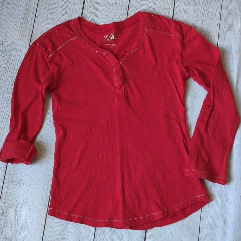 Justice Red Long Sleeve T-Shirt - Size 8